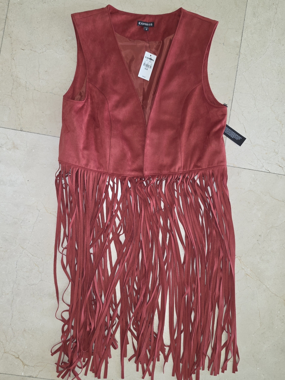 Express Copper Faux-Suede Fringe Vest